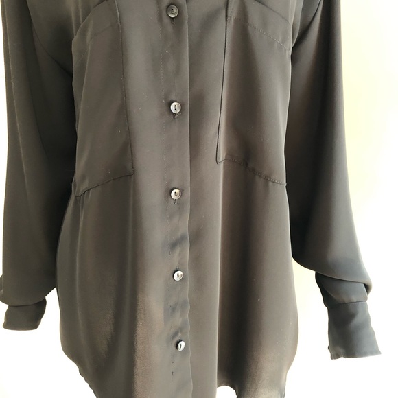 Forever 21 Black Button Up Long Sleeve Dress Shirt SZ S Professional Work Top - Picture 3 of 4